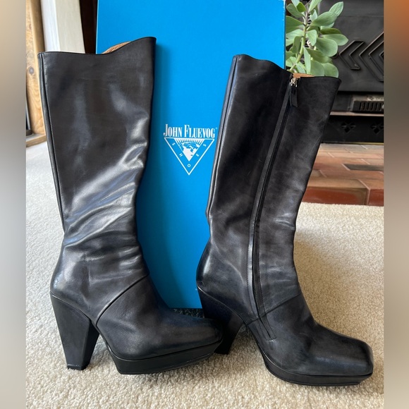 Fluevog On Course Leeward Platform Knee Boots --Tequila Black -- size 10 - Picture 7 of 9